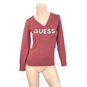 Guess Y2K Sweater V Neck Bling Rhinestones Logo XS Pullover